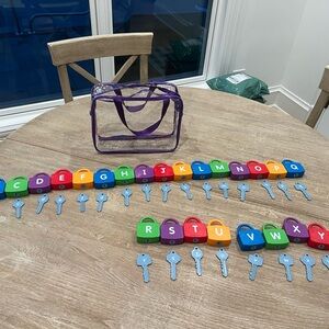 Children's Alphabet Lock and Key Set with Clear Purple Carry Bag